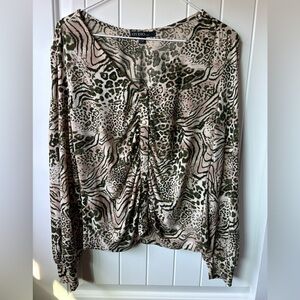 Small Studio Green and tan Animal Print Blouse